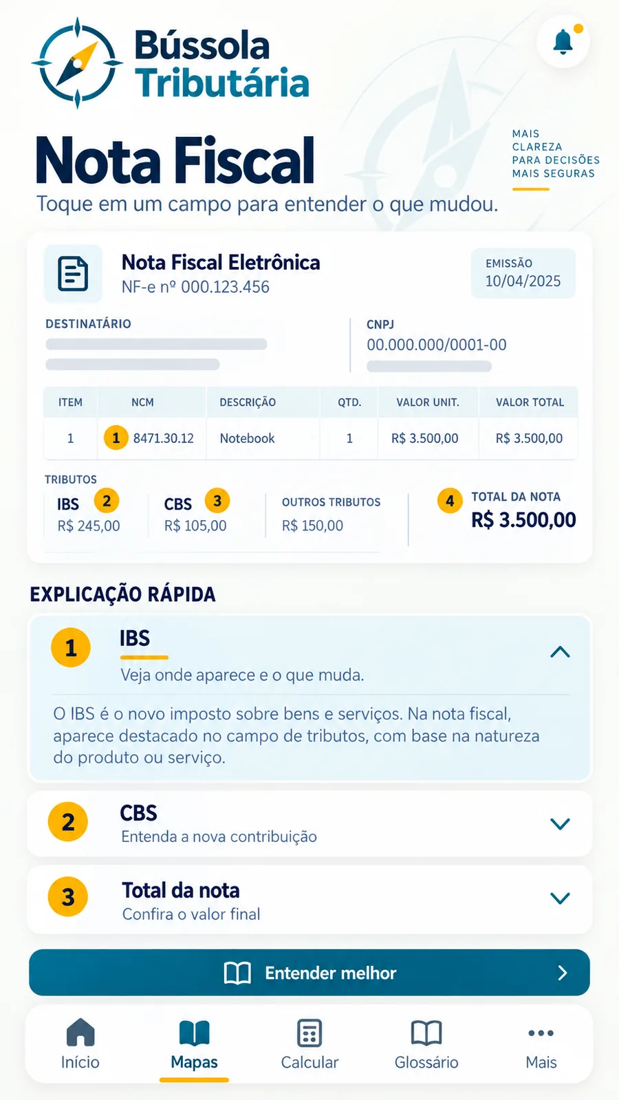 Tela da nota fiscal explicada campo a campo